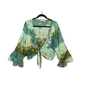 Cato Sheer Boho Tie Front Flare Ruffled Sleeve Crop Top Shirt Women’s Size 4X